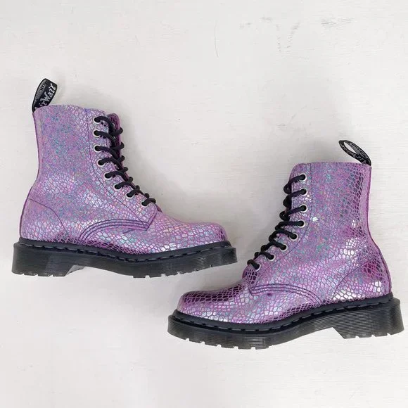 NWOB Dr. Martens Purple Metallic 1460 Pascal Snake Lace Up Boots Women's Size 5 - Picture 9 of 12